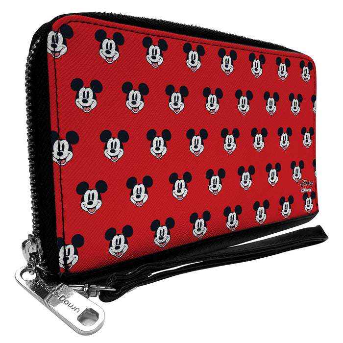 Women's PU Zip Around Wallet Rectangle - Mickey Mouse Smiling Face Monogram Red Clutch Zip Around Wallets Disney   