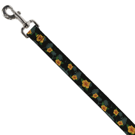 Dog Leash - Hibiscus Flowers Black/Green/Orange Dog Leashes Buckle-Down   