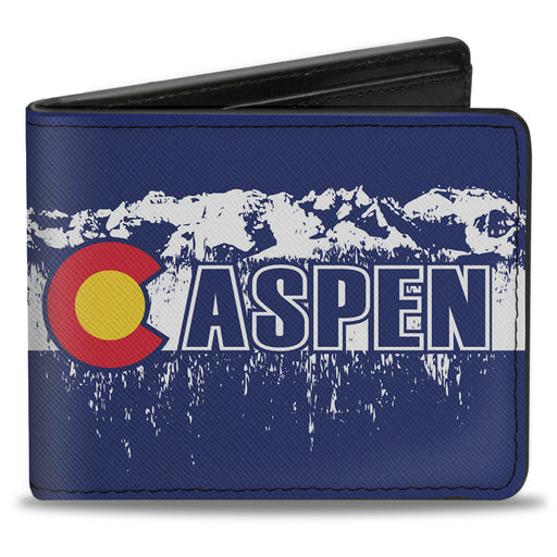Bi-Fold Wallet - Colorado ASPEN Flag Snowy Mountains Weathered2 Blue White Red Yellows Bi-Fold Wallets Buckle-Down   