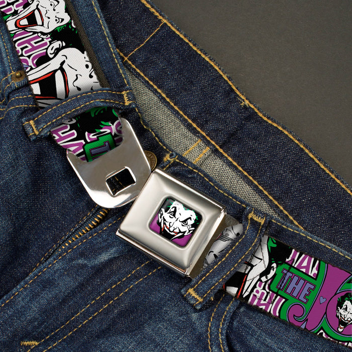 Joker Face Full Color Seatbelt Belt - Joker Face/Logo/Spades Black/White/Purple Webbing Seatbelt Belts DC Comics   