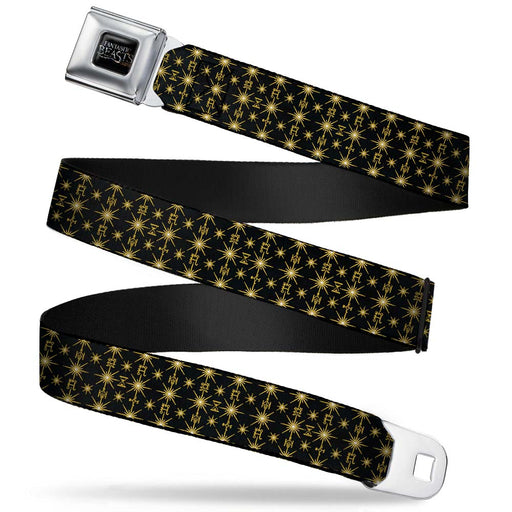 FANTASTIC BEASTS AND WHERE TO FIND THEM Logo Full Color Black/Silver Fade Seatbelt Belt - Fantastic Beasts and Where to Find Them Icons2 Pattern Black/Golds Webbing Seatbelt Belts The Wizarding World of Harry Potter   