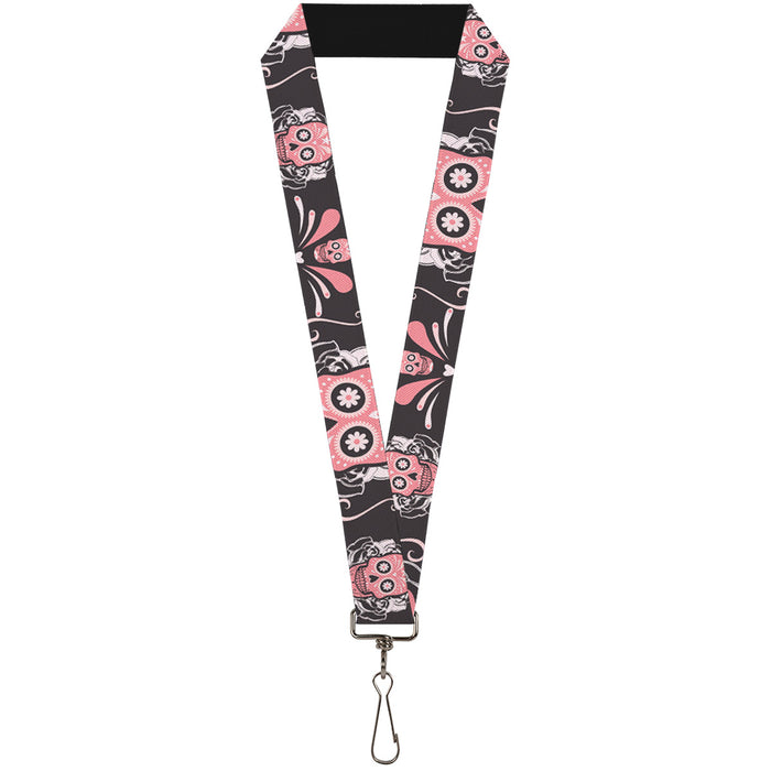 Lanyard - 1.0" - Sugar Skulls Gray Pink Lanyards Buckle-Down   