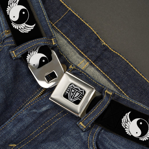 BD Wings Logo CLOSE-UP Full Color Black Silver Seatbelt Belt - Yin Yang w/Wings Black/White Webbing Seatbelt Belts Buckle-Down   