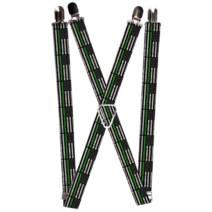 Suspenders - 1.0" - Thin Green Line Flag Weathered Black Gray Green Suspenders Buckle-Down   