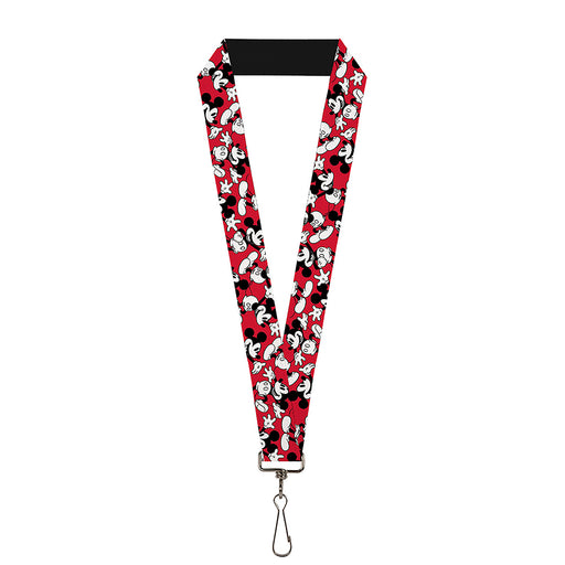 Lanyard - 1.0" - Mickey Mouse Poses Scattered Red Black White Lanyards Disney   