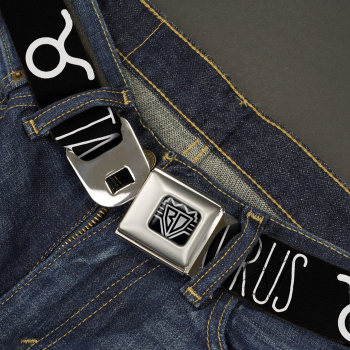 BD Wings Logo CLOSE-UP Full Color Black Silver Seatbelt Belt - Zodiac TAURUS/Symbol Black/White Webbing Seatbelt Belts Buckle-Down   