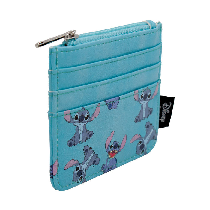 Women's Wallet ID Zip Top - Lilo & Stitch Stitch Expressions Scattered Blue Mini ID Wallets Disney   