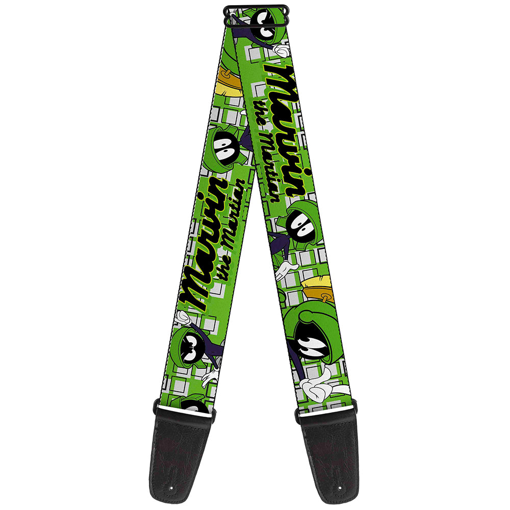 Guitar Strap - MARVIN THE MARTIAN w Poses White Green Guitar Straps Looney Tunes   