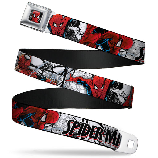 ULTIMATE SPIDER-MAN Ultimate Spider-Man Face Web Full Color Seatbelt Belt - SPIDER-MAN Action Poses/Comic Scenes White/Black/Red Webbing Seatbelt Belts Marvel Comics   