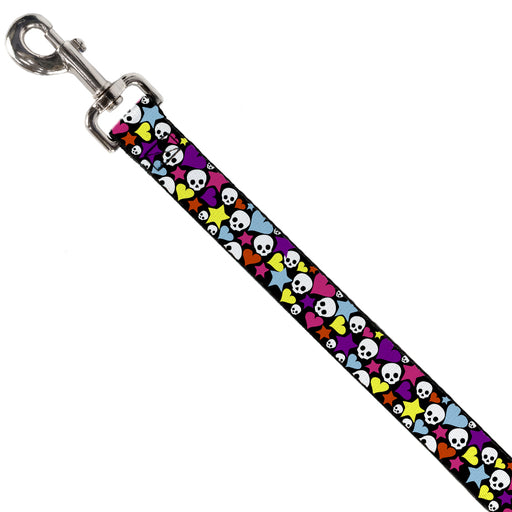 Dog Leash - Funky Skulls Hearts & Stars Black/Multi Color Dog Leashes Buckle-Down   