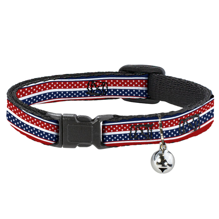 Cat Collar Breakaway - Americana Stripe w Mini Stars Blue Red White Breakaway Cat Collars Buckle-Down   