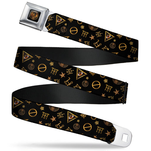 MACUSA Seal Full Color Black/Gold Seatbelt Belt - Fantastic Beasts and Where to Find Them Icons Scattered Black/Golds Webbing Seatbelt Belts The Wizarding World of Harry Potter REGULAR - 1.5" WIDE - 24-38" LONG  