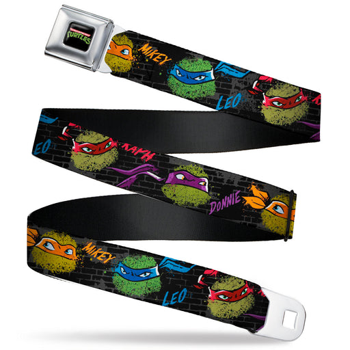 Classic TMNT Logo Full Color Seatbelt Belt - Classic Teenage Mutant Ninja Turtles Faces/Names "Graffiti" Black/Gray/Multi Color Webbing Seatbelt Belts Nickelodeon   