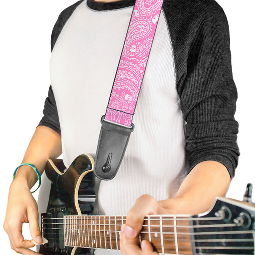 Guitar Strap - Bandana Skulls Pink White Guitar Straps Buckle-Down   