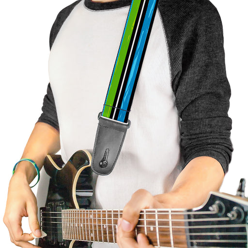 Guitar Strap - Scribble Stripes Blue Green White Guitar Straps Buckle-Down   