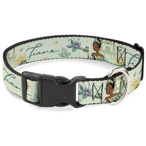Plastic Clip Collar - The Princess and the Frog Tiana Palace Pose with Script and Flowers Greens Plastic Clip Collars Disney   