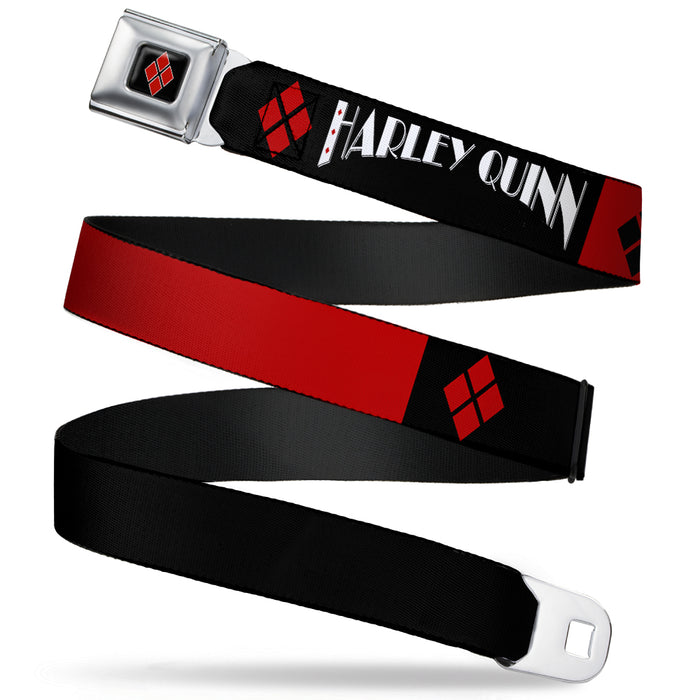Harley Quinn Diamond Full Color Black Red Seatbelt Belt - HARLEY QUINN/Diamonds Black/Red/White Webbing Seatbelt Belts DC Comics   