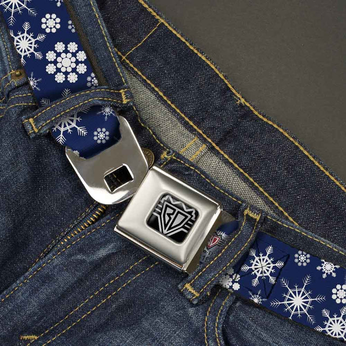 BD Wings Logo CLOSE-UP Full Color Black Silver Seatbelt Belt - Snowflakes Blue/White Webbing Seatbelt Belts Buckle-Down   