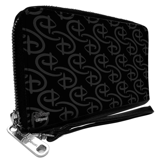 Women's PU Zip Around Wallet Rectangle - Disney Signature D Monogram Black Gray Clutch Zip Around Wallets Disney   