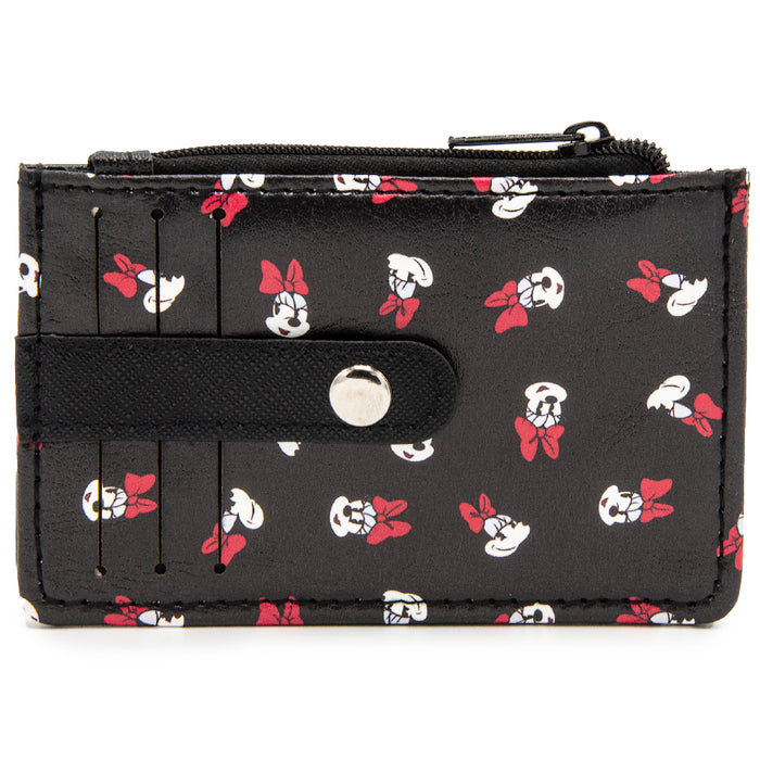 Wallet ID Card Holder - Minnie Mouse Expressions Scattered Black Mini ID Wallets Disney   