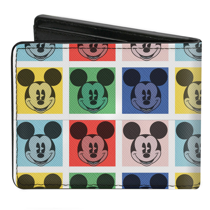 Bi-Fold Wallet - Mickey Mouse Smiling Blocks White Multi Color Bi-Fold Wallets Disney   