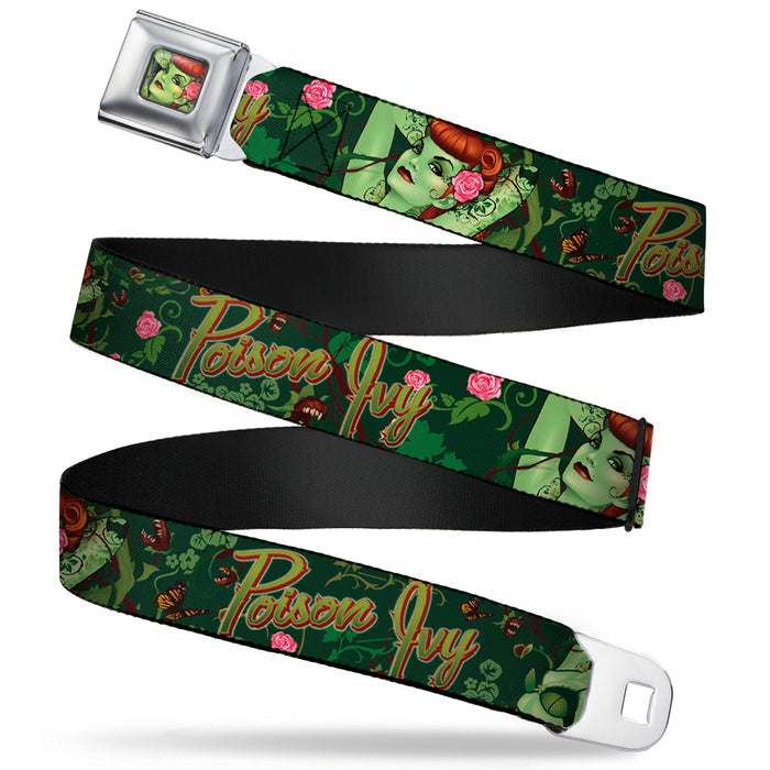 Poison Ivy Pin-Up Face Full Color Seatbelt Belt - POISON IVY Bombshell Poses Greens/Reds Webbing Seatbelt Belts DC Comics   