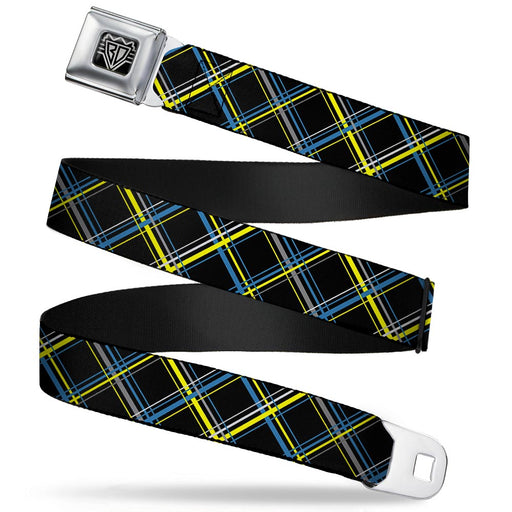 BD Wings Logo CLOSE-UP Full Color Black Silver Seatbelt Belt - Plaid Black/Yellow/Turquoise/Gray Webbing Seatbelt Belts Buckle-Down   
