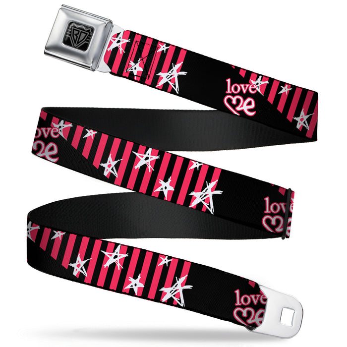 BD Wings Logo CLOSE-UP Full Color Black Silver Seatbelt Belt - Love Me w/Sketch Stars & Stripes Black/Fuchsia/White Webbing Seatbelt Belts Buckle-Down   