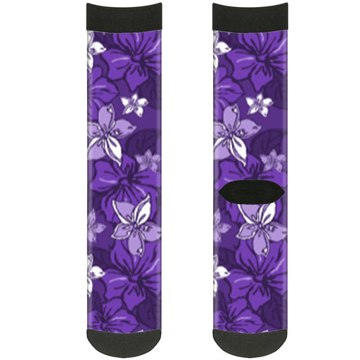 Sock Pair - Polyester - Hibiscus Collage Purple Shades - CREW Socks Buckle-Down   