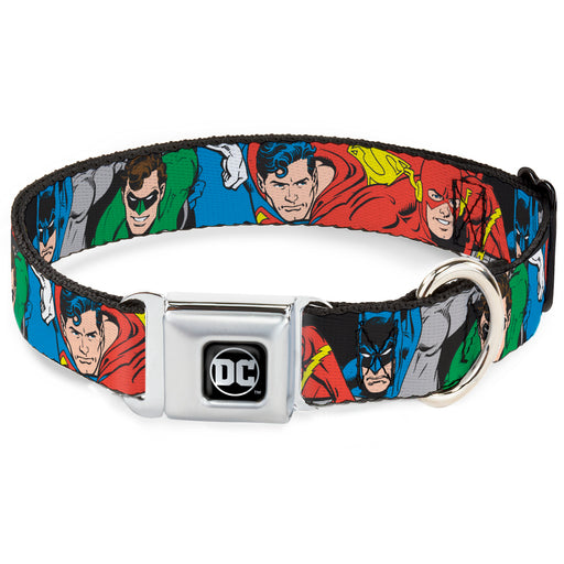 DC Round Logo Black/Silver Seatbelt Buckle Collar - Justice League Superheroes CLOSE-UP New Seatbelt Buckle Collars DC Comics   