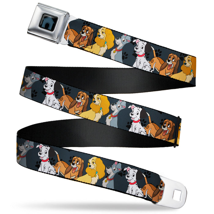 Dog House Full Color Black/Gray Seatbelt Belt - Disney Dogs 4-Dog Group Collage/Paws Gray/Black Webbing Seatbelt Belts Disney   