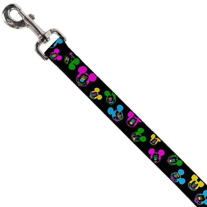 Dog Leash - Mickey Mouse Expressions Scattered Black/Multi Neon Dog Leashes Disney   