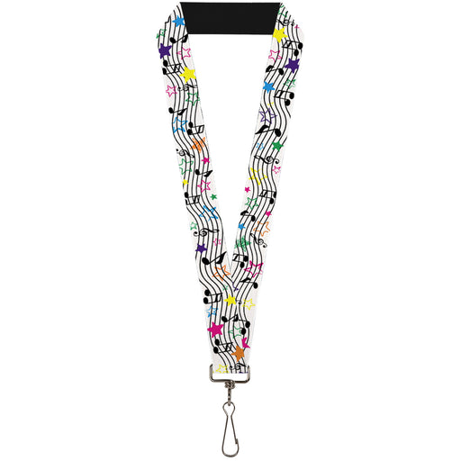 Lanyard - 1.0" - Music Notes Stars White Black Multi Color Lanyards Buckle-Down   