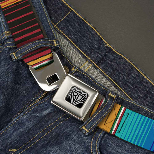 BD Wings Logo CLOSE-UP Full Color Black Silver Seatbelt Belt - Zarape6 Vertical Stripe Gold/Blues/Black/Red Webbing Seatbelt Belts Buckle-Down   