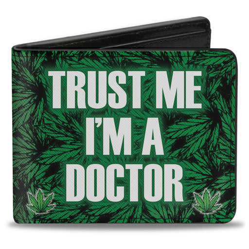 Bi-Fold Wallet - Marijauna Leaves Stacked TRUST ME I'M A DOCTOR Black Green White Bi-Fold Wallets Buckle-Down   