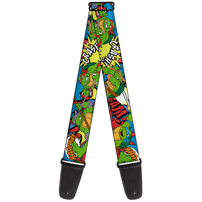 Guitar Strap - Classic TMNT Action Poses Action Bubbles Dots Blues Guitar Straps Nickelodeon   