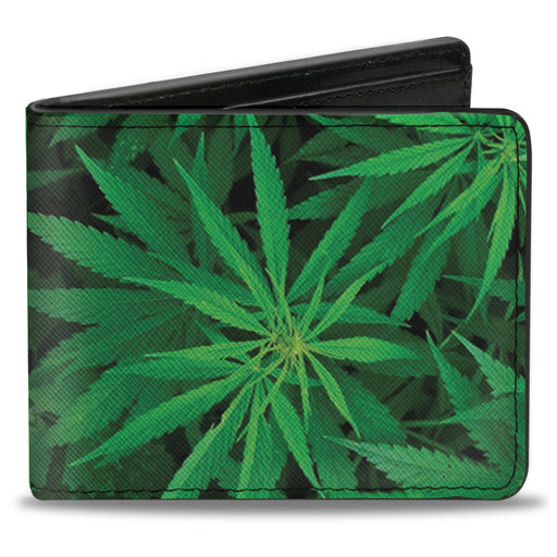 Bi-Fold Wallet - Vivid Marijuana Leaves Stacked Bi-Fold Wallets Buckle-Down   