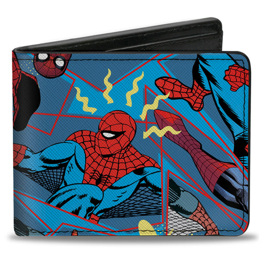 SPIDER-MAN BEYOND AMAZING Bi-Fold Wallet - Spider-Man Beyond Amazing Spidey Sense Poses Collage Blues Red Bi-Fold Wallets Marvel Comics   