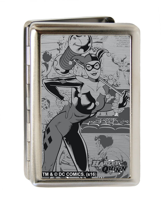 Business Card Holder - LARGE - HARLEY QUINN Pose Comic Book Scenes Brushed Silver Metal ID Cases DC Comics   