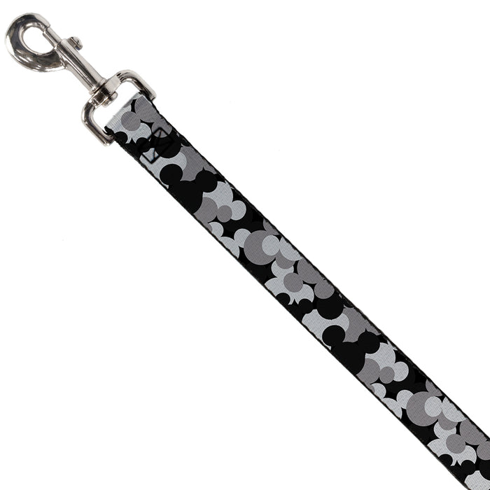 Dog Leash - Mickey Mouse Head Stacked Black/Grays Dog Leashes Disney   