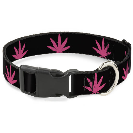 Buckle-Down Plastic Buckle Dog Collar - Marijuana Leaf Repeat Black/Pink Plastic Clip Collars Buckle-Down   