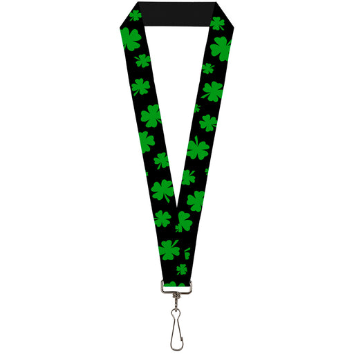 Lanyard - 1.0" - St Pat's Clovers Scattered2 Black Green Lanyards Buckle-Down   