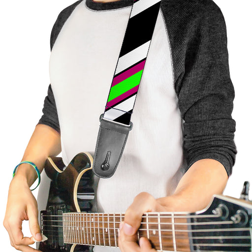 Guitar Strap - Diagonal Stripes Black White Pink Green Guitar Straps Buckle-Down   