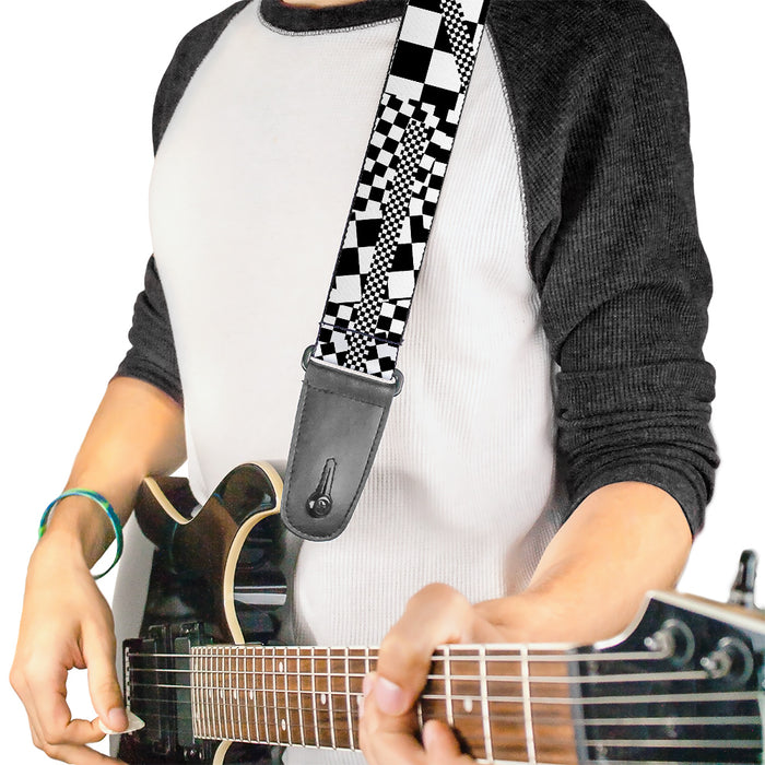 Guitar Strap - Funky Checkers Black White Guitar Straps Buckle-Down   