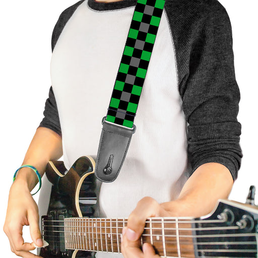 Guitar Strap - Checker Black Gray 2 Green Guitar Straps Buckle-Down   