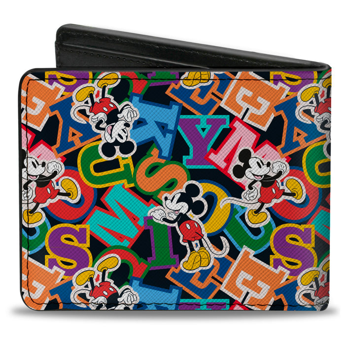 Bi-Fold Wallet - Mickey Mouse Poses and Letters Collage Black Multi Color Bi-Fold Wallets Disney   