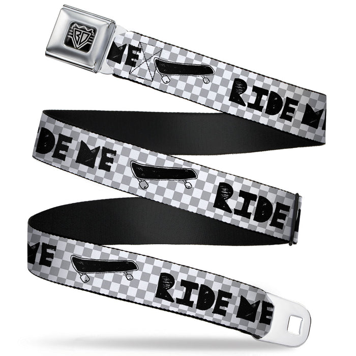 BD Wings Logo CLOSE-UP Full Color Black Silver Seatbelt Belt - RIDE ME Skateboard w/Mini Checker White/Gray/Black Webbing Seatbelt Belts Buckle-Down   