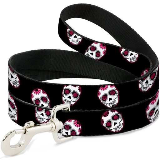 Dog Leash - Staggered Sugar Skulls Black/Pink/White Dog Leashes Buckle-Down   