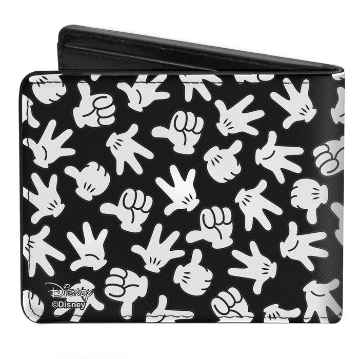 Bi-Fold Wallet - Mickey Mouse M Icon Hand Gestures Scattered Black White Bi-Fold Wallets Disney   