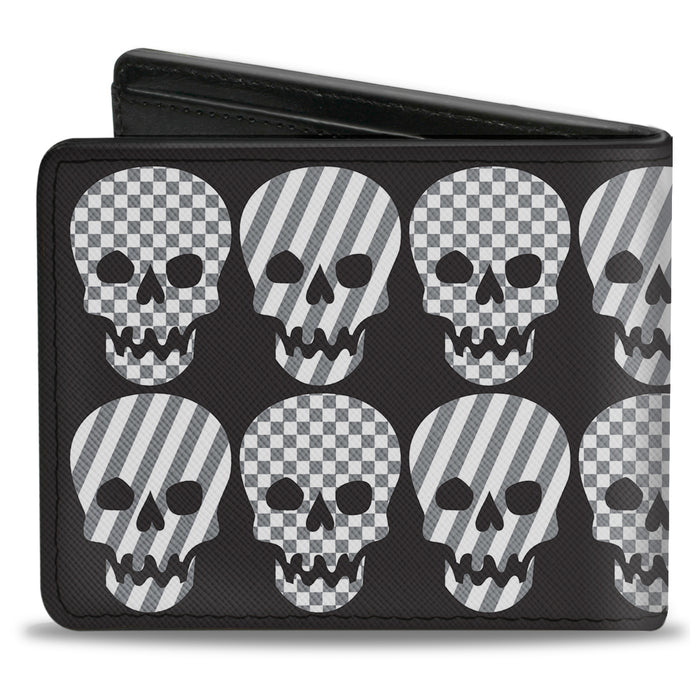 Bi-Fold Wallet - Checker & Stripe Skulls Black White Gray Bi-Fold Wallets Buckle-Down   